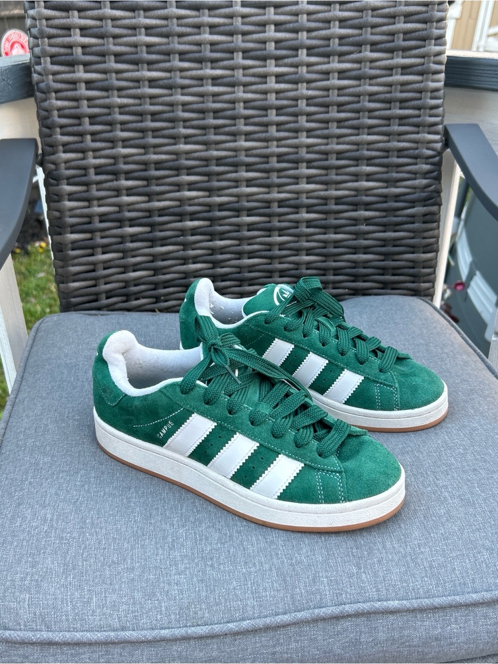 adidas Green Suede Sneakers with White Stripes